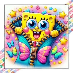 1 DIY diamond painting kit, 5D diamond art set, DIY decoration, SpongeBob, zipper, butterfly diamond painting kit, full round drill, mosaic, diamond art, DIY art home decor, suitable for Christmas.