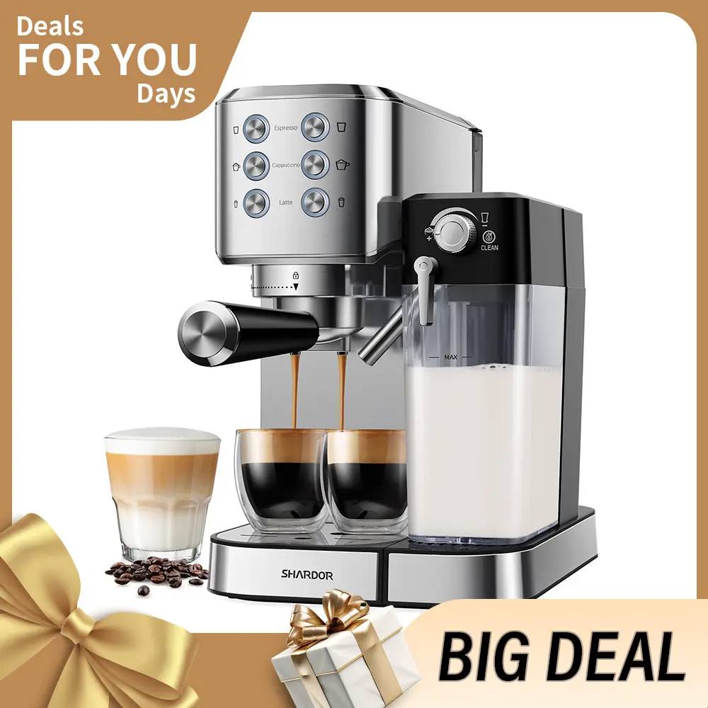 SHARDOR Espresso Coffee Machine Automatic Cappuccino Maker 20 Bar for Home, 6-in-1 Espresso Coffee Maker with Automatic Milk Frother for Cappuccino &