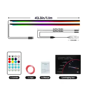 NUISK Wireless Rechargeable Car Ambient Light - 110cm×2 Cold White LED Strip with Remote Control, Nilight Truck Interior Decoration Accessory