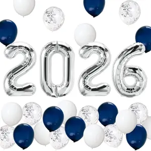 JOJO FLY Graduation Party Supplies 2026 Decorations Kit, Silver 2026 Balloons, Navy Blue Silver and White Balloons Set, Navy Blue and Silver Graduation Decorations 2026, Class of 2026