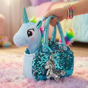 Little Jupiter Pet Plush Set with Bag - Blue Unicorn