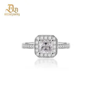 Delzzad 1ct Princess Halo Ring Synthetic Moissanite Ring Rand S925 Ring Band Jewelry Perfect Birthday Engagement Wedding Anniversary Christmas Gift