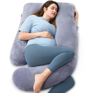 Grey &  Pink Ultra-Soft Maternity Pillow, Full Body Pregnancy Pillows for Sleeping Cooling Pregnancy Pillow, J &  U Shaped Pregnancy Body Pillow,Maternity Pillows for Pregnant Women For Side Sleeping With Waist & Abdomen Support, Removable for cleaning