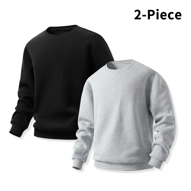 Men's 2-Piece Sweatshirt Set - Minimalist Plain Crew Neck Pullovers, Long Sleeve Casual Tops in Light Gray & Black for Autumn Winter