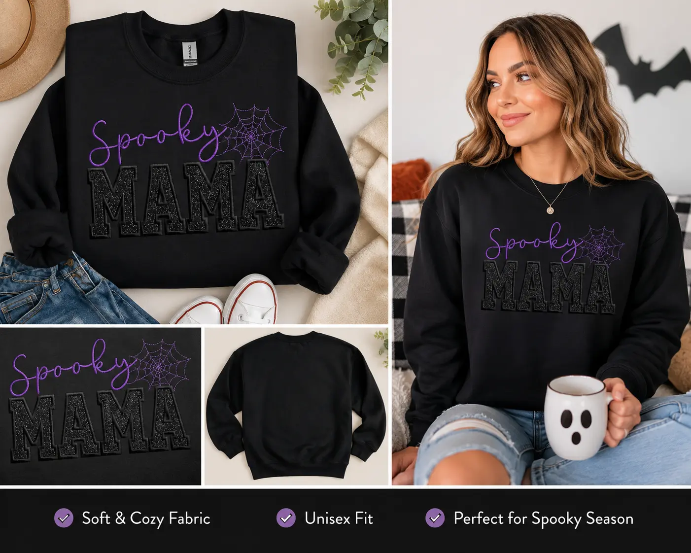 Spooky Mama Embroidered Sweatshirt | Halloween Mom Shirt | Cozy Fall Sweatshirt | Spooky Season Apparel | Fun Mom Gift | Unisex Sweatshirt Cute Casual