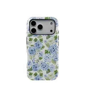 Phone Case Watercolor Blue Hydrangea Floral &Hard TPU, Anti-Yellowing & Drop Resistant. Compatible with iPhone 17/16/15/14/13/12/11 & Samsung S26/S25/S24/S23/S22/S21 Series. Slim Smooth Premium Touch for Men & Women