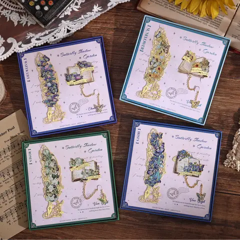 Luxury Metal Floral Bookmark & Book Clip Gift Set - Oil Painting Roses, Tassel Decor, 1 Bookmark with Pendant, 1 Clip, Cute Butterfly Flower Theme, Bookish Things, Elegant Box, Office Supplies, Enhances Reading Experience for Readers
