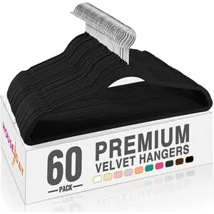 HOUSE DAY Black Velvet Hangers 60 Pack, Non Slip Clothes Felt Hanger Heavy Duty for Coat, Premium Slim Space Saving Suit Hangers for Closet Organizer, 360° Rotating Silver Hook HOUSE DAY