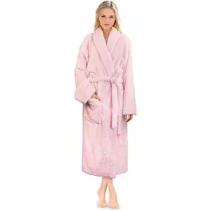 Womens Plush Soft Robe Fluffy, Warm, Fleece Sherpa Shaggy Bathrobe Loungewear Pockets