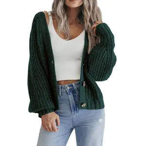 Women's  Fall Chunky Knit Cardigans Open Front Long Sleeve V Neck Button Loose Cardigan Sweaters Christmas Casual Womenswear Soft Knitwear