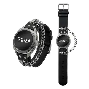 Leather Skull Silver Chain Band Smart Watch Accessories for Samsung Galaxy Watch 7 6 5 4 Fe 40mm 44mm 5 Pro 45mm Watch6 Classic 47mm 43mm Strap