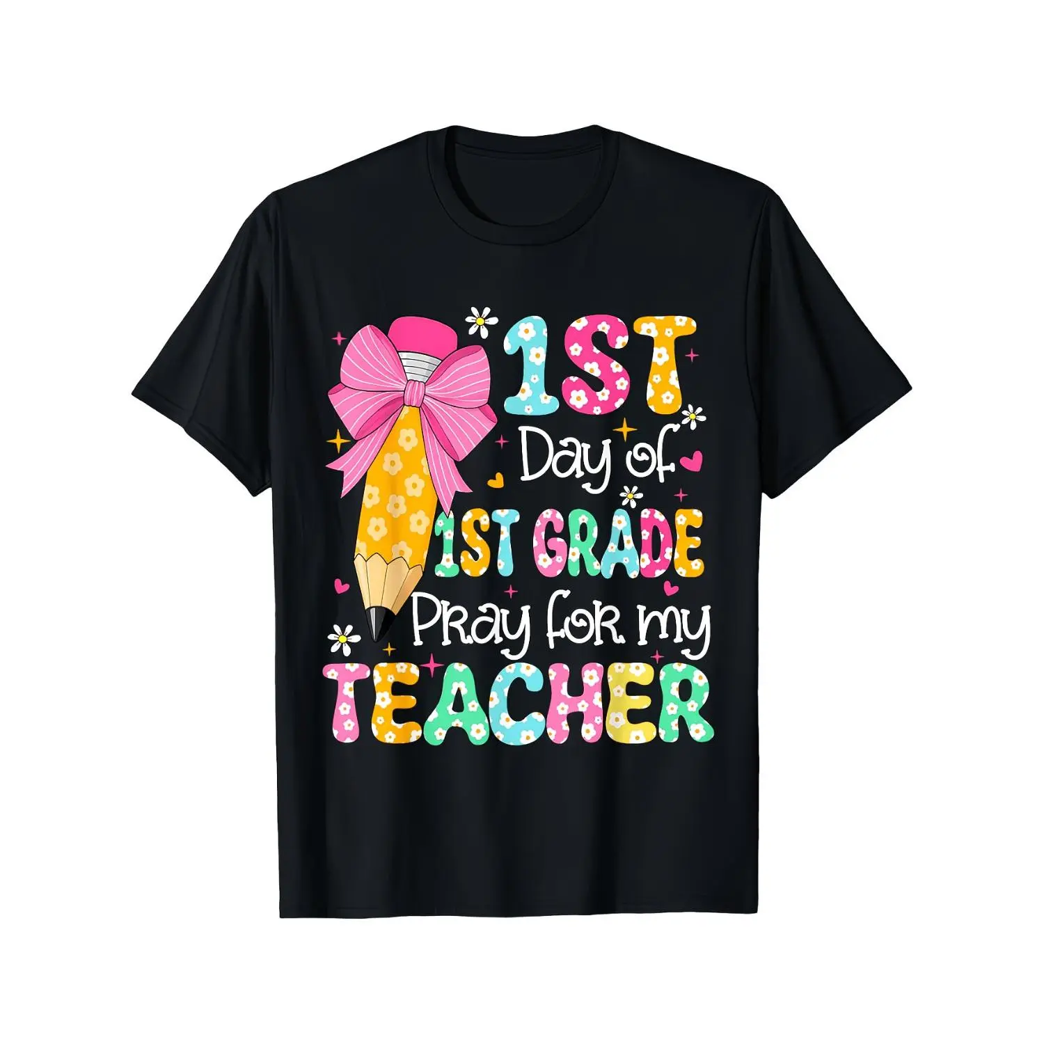 First Day of 1St Grade Unisex Kids T-Shirt Fun Back to School Bow Print Short Sleeve Crew Neck Casual Kid Apparel Daily And Holiday Gift for Boys Girls Unisex for Boys And Girls