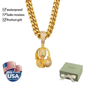 Rock Vibes! Headphone - Mic Pendant Necklace Full Zircon, 316L Steel  Perfect Gift for Hip - Hop Fans casual style jewelry gift born real faith woman elegant