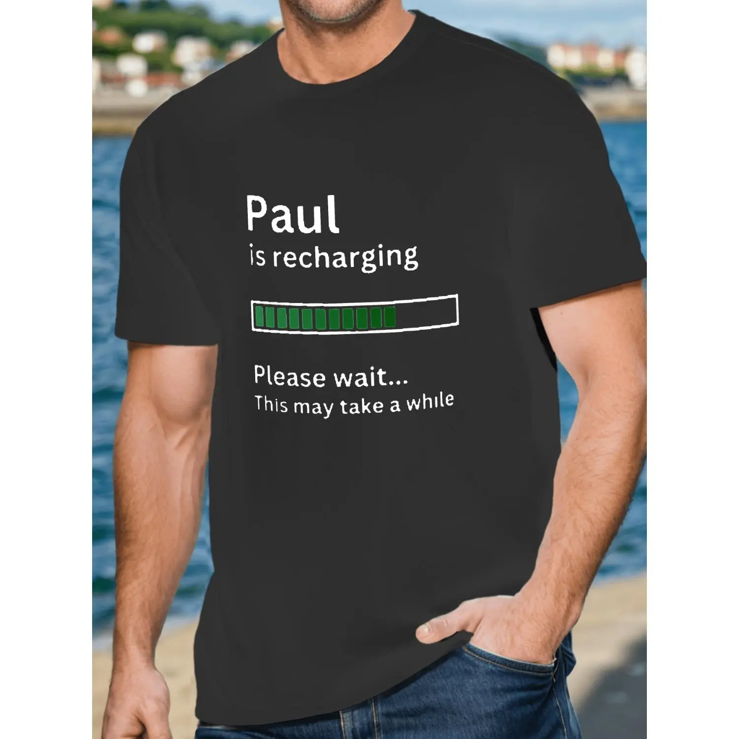 PAUL IS RECHARGING Print Men's Short Sleeve T-shirt Summer T-shirt Top