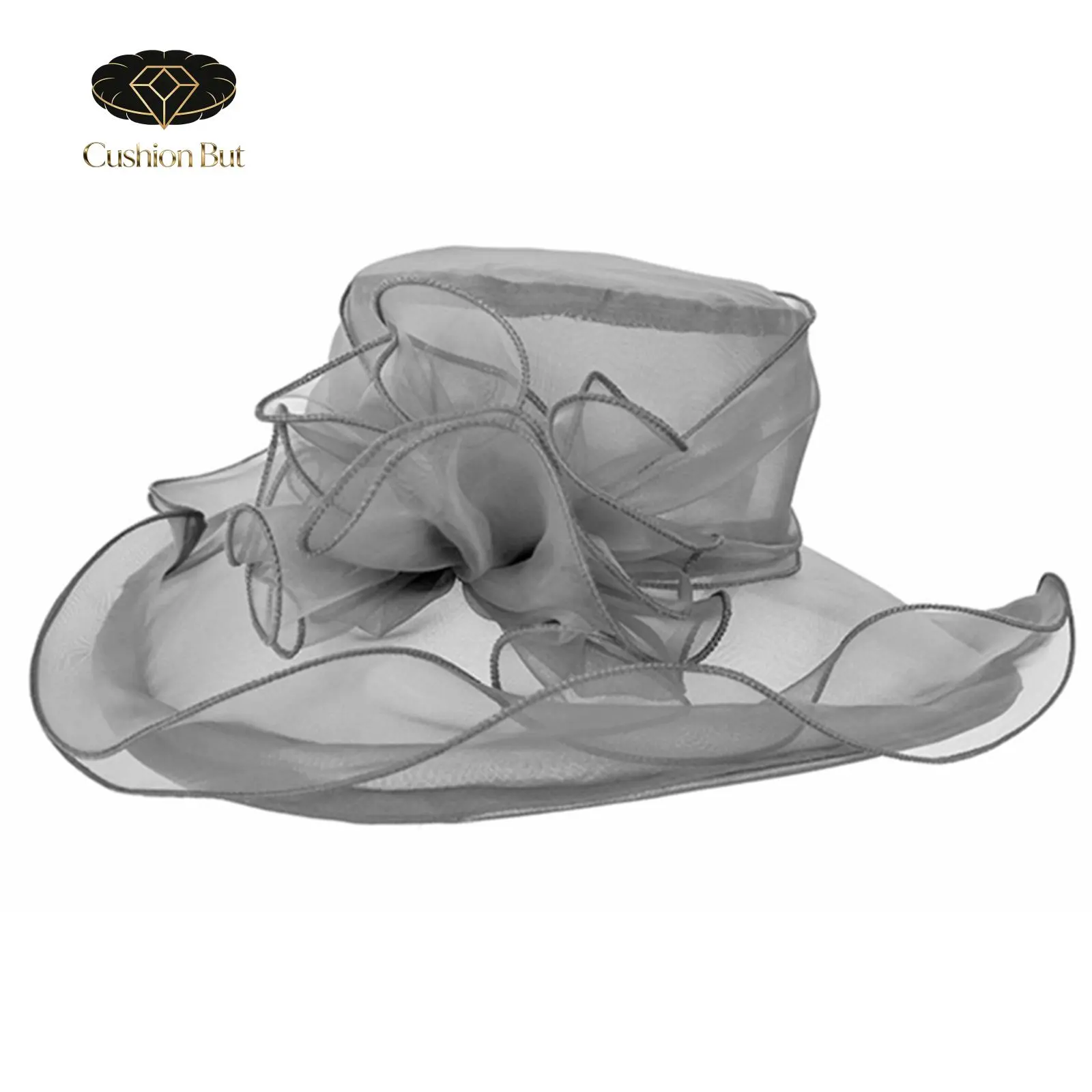 Derby Hats for Women, Classy Organza Sun Hat, White x Black Women Organza Church Derby Hat Wide Brim Sun Hats for  main image 2