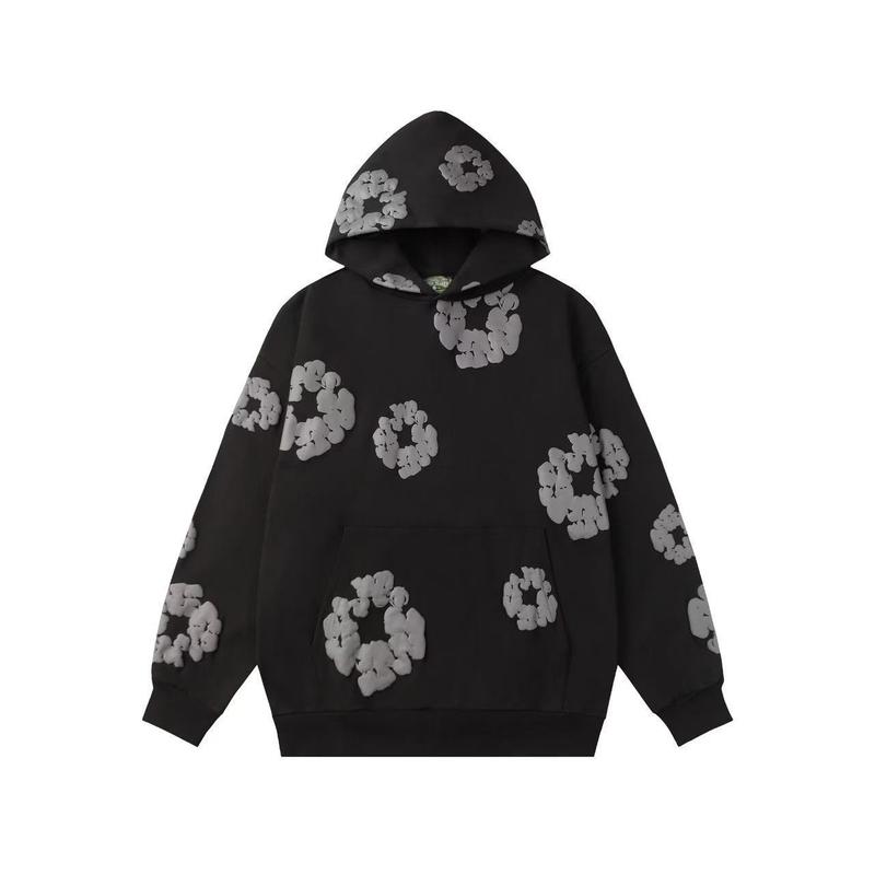 Denim Tears Y2K Hoodie Women's and Men's AestheticHoodie Casual Retro Large Pullover Harajuku Jacket with Unique Floral Print