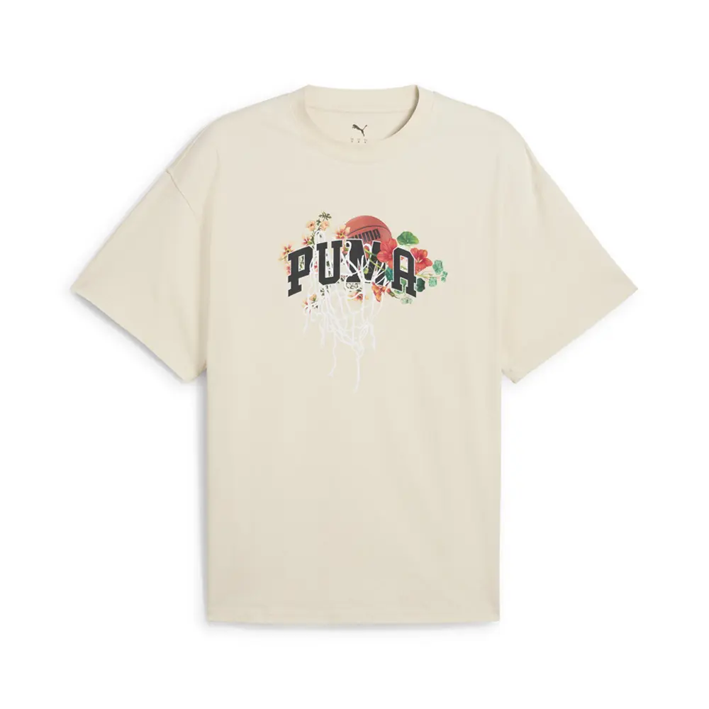PUMA Mens Dunked In Florals Crew Neck Short Sleeve Graphic Casual Tops Casual - Off White
