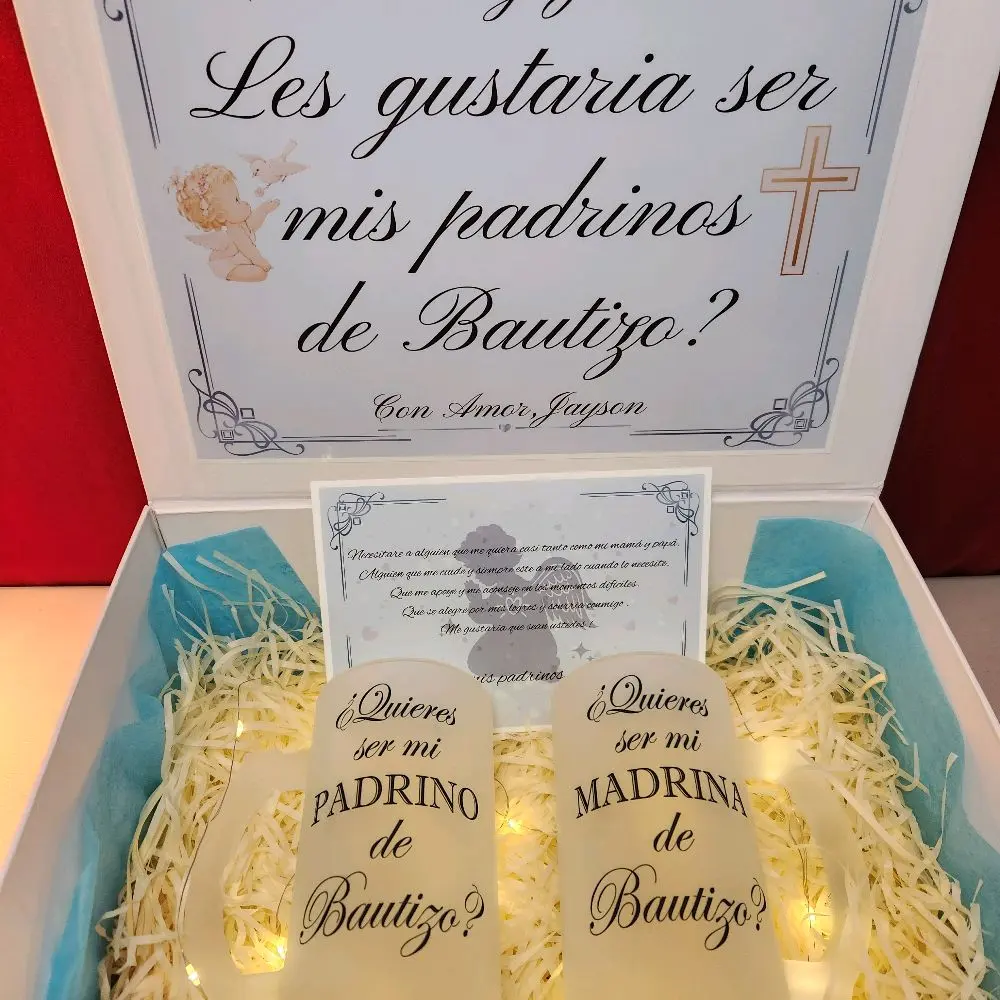Godparents Proposal Gift Box with 2 16oz Glasses in Light Blue Color for Baptism Proposal