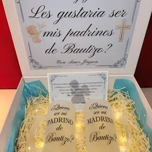 Godparents Proposal Gift Box with 2 16oz Glasses in Light Blue Color for Baptism Proposal