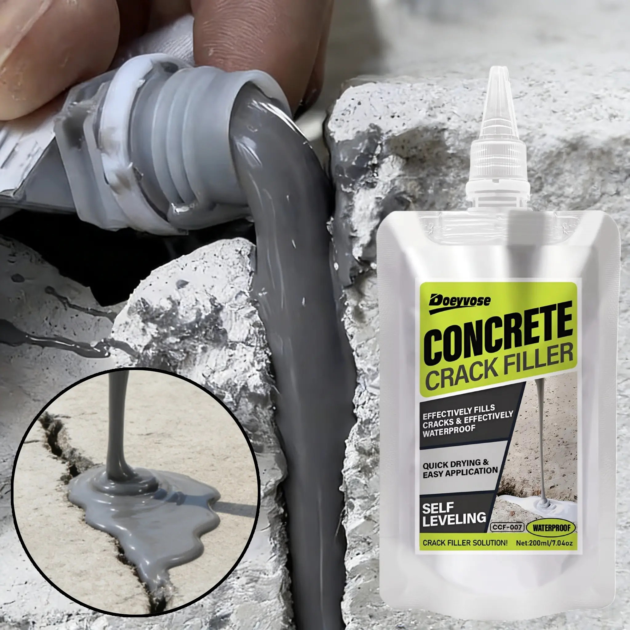 Concrete Crack Filler, 200ml/500ml+tools, Wall Sealing, Hole Repair, Ground Gap Fill, Yard Pothole Fix, Quick Drying, Multi-Purpose Construction Material, Waterproof Solution, Magic Crack Filler For Concrete