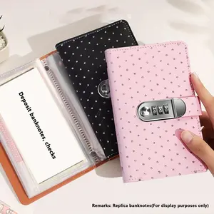 Imitation Leather Password Cash Book with Lock - Rectangular Notebook Storage Box with Coin Storage, 50 Pages Can Hold 100 Bank Notes, Secure Password Lock, Vertical Sliding Pocket, Large Capacity Collector's Currency Storage, Office Stationery Supplies