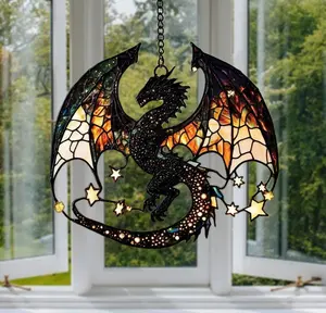 Blue Moon Dragon Stained Glass Suncatcher Window Hanging – Fantasy Book Lover Sun Catcher Home Decor Gift