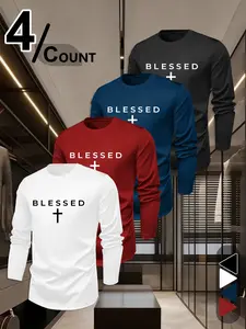 4-Pack BLESSED Cross Long Sleeves | Spiritual Daily Vibe ✝️💫4-COUNT