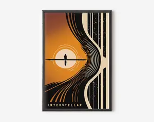 Interstellar Movie Poster, Minimalist Orange Black Hole Print for Cristopher Nolan Fans
