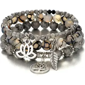 UEUC Tree of Life Yoga Healing Stone Bracelets,Multilayer Lotus Chakra Stone Reiki Bracelet Sets,Anxiety Crystal Natural Stone,For Women Stress Relief UEUC