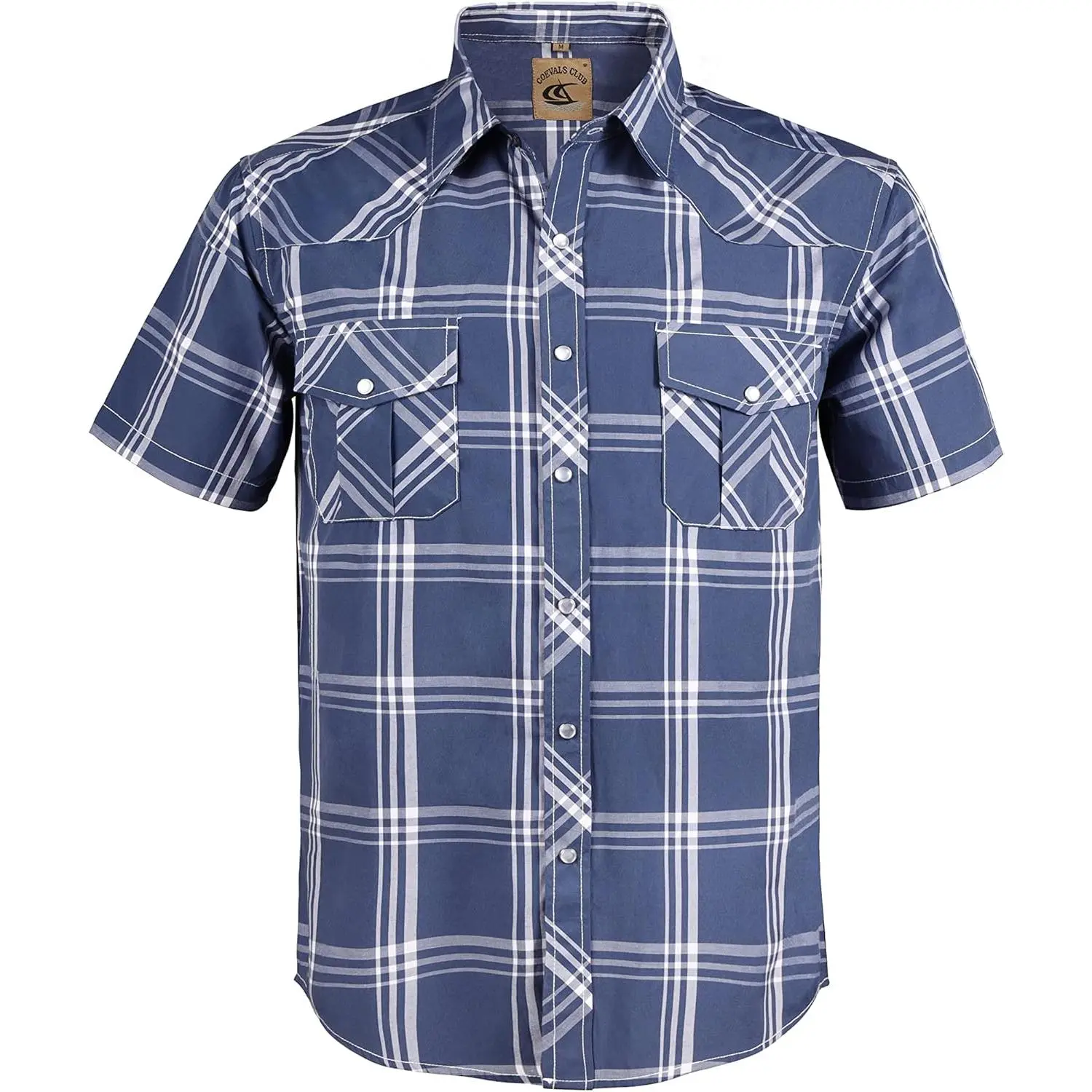 COEVALS CLUB Men's Western Pearl Snap Checked Casual Shirt, Menswear Short-Sleeve Button-Down, Breathable Casual Printed Ranch Rodeo Top for Summer Country Concerts,back to school,back to school shopping