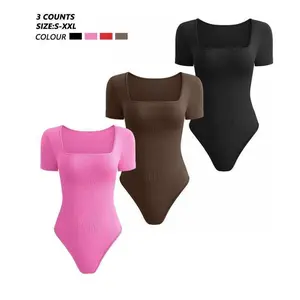 Women's 3-Piece Ribbed Bodysuit Set| Short Sleeve Sexy One-Piece| Trendy & Comfortable  length Slim Fit Long Sleeve Crop  2000s vintage woman floral lace  outfits womens Knit Long Sleeve  Casual Denim Long Sleeve Shirt Off Shoulder morning top