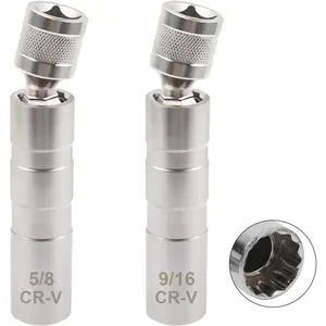 5/8" and 9/16" Spark Plug Socket Set,Thin Walled  Spark Plug Socket, Accessories Universal Joint 3/8" Drive 12 Point Swivel Socket ,Compatible with  Nissan