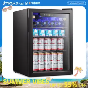 Kismile 24 Bottle Wine Cooler Beverage Refrigerator 2.5 Cu Ft Compact Mini Wine Cellar with Glass Door Quiet Operation Adjustable Temp Control Freestanding Design