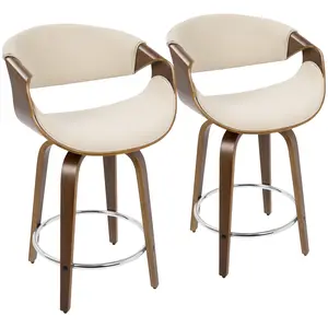 Dreamzon Curvini Mid-Century Modern Counter Stool in Walnut Wood and Cream Fabric by LumiSource - Set of 2
