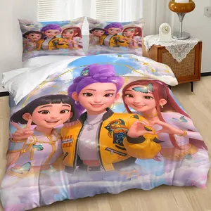 K-Pop Demon Hunter Girl Pattern Bedding Set, Trendy Anime Print Bedding Set, Soft Breathable Bedding, Includes 1 Duvet Cover + 1/2 Pillowcases (No Fillings Included), Suitable For Children/Teens And Adults Perfectly Complements Bedroom Decor