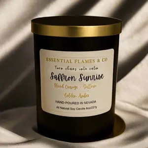 Essential Flames & Co Saffron Sunrise 8oz Candle - Blood Orange & Saffron - Golden Amber - Hand-Poured in Nevada - All Natural Soy Wax