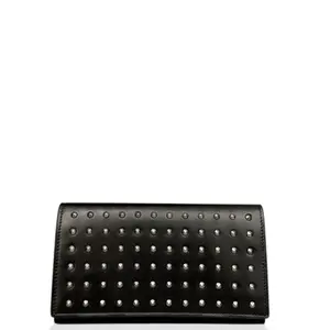 Pre-owned Yves Saint Laurent Leather small leather goods Studded Continental Wallet Calfskin Black (kc012626g0)