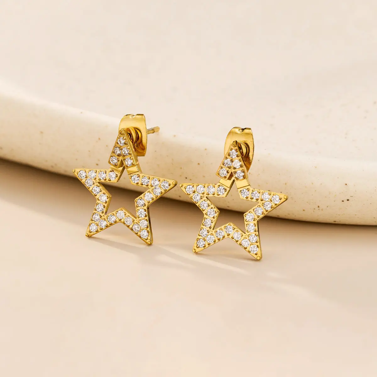 Oufer Hollow Star With 5A+ CZ 2PCS Stainless Steel Star Earrings