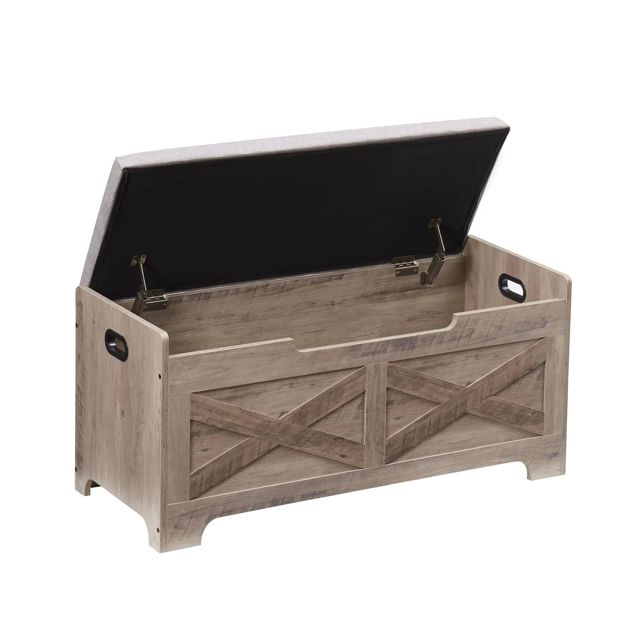 【GARVEE】Storage Chest Lift Top Trunk with 2 Safety Hinges Barn Style Wooden Bench Seat Cushion Large for Entryway Bedroom Living Room