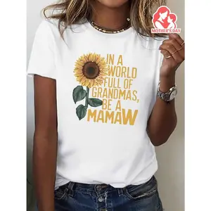 Women's Sunflower Graphic Tee with Be a MAMAW Slogan Graphic T-Shirt - 100%25 Cotton Short Sleeve Crew Neck Regular Fit Casual Wear | Soft & Breathable Fabric, Durable Print, Everyday Comfort, Machine Washable, casual everyday wear