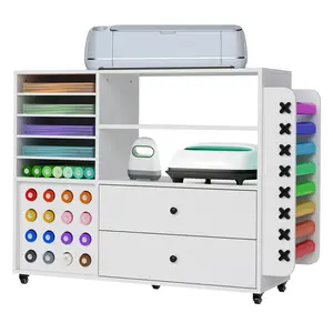 Garvee Craft Storage Cart for Cricut Machines with Rolling Workstation, 24 Vinyl Roll Holders, 2 Drawers, and Locking Wheels in White - Organized Crafting Solution