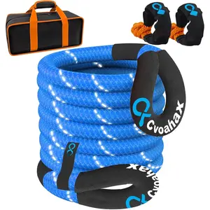 Kinetic  Rope(Reflective), 1" x 30ft 48500Lbs, Kinetic Rope with 2 Soft Shackles, Heavy Duty Offroad Snatch Strap, 35% High Elasticity Tow Ropes for  SUV UTV ATV Tractor, Blue