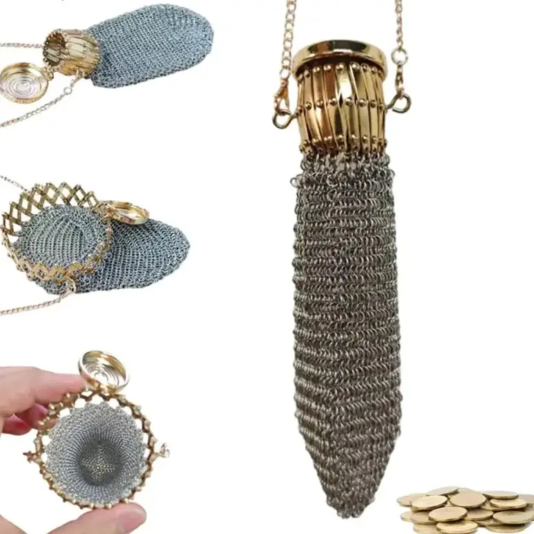 Handmade 1920s Vintage British Chainmail Coin Purse - Premium Durable Stainless Steel Mesh Pocket Wallet, Retro Gate-Top Coin Holder with Chain Link for Daily Carry, Travel & Storage, Unique Antique Style Change Bag & Collectible Gift Package Choice
