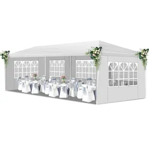 3x9m Outdoor Party Tent 5-Sided PE Cloth Pergola with Clear Windows for Weddings Camping Strong Support Spiral Pipe Connection