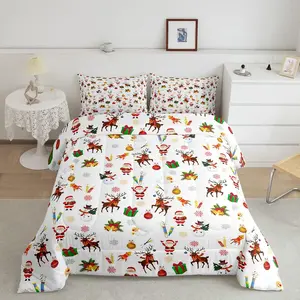 Christmas Bed Comforter Set,Cute Snowman Santa Claus Luxury Bedding Set,Cute Reindeer Comforter,Bells Cartoon Design Quilt Collection