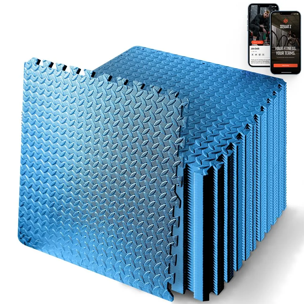 50PCS Puzzle Exercise Mat - Blue | Interlocking EVA Foam Non-Skid Textured Tiles - 1/2” Thick Non-Slip Workout Floor Mats for Home Gym, Garage & Kids Play Area - Water-Resistant, Noise-Reducing & Easy Assembly