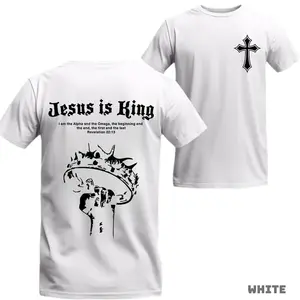 Jesus is King T-Shirt – Bold 'Jesus is King' Graphic with Crown of Thorns and Bible Verse Revelation 22:13, Perfect for Christian Faith Apparel Enthusiasts, Cross Design, Ideal for Worship, Casual Wear, Religious Expression, Menswear Top Streetwear Casual