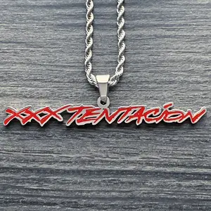 Red XXXTENTACION Necklace 2" Mirror Polished Pendant Stainless Steel with Red Enamel Laser Carved Surgical Grade Chain