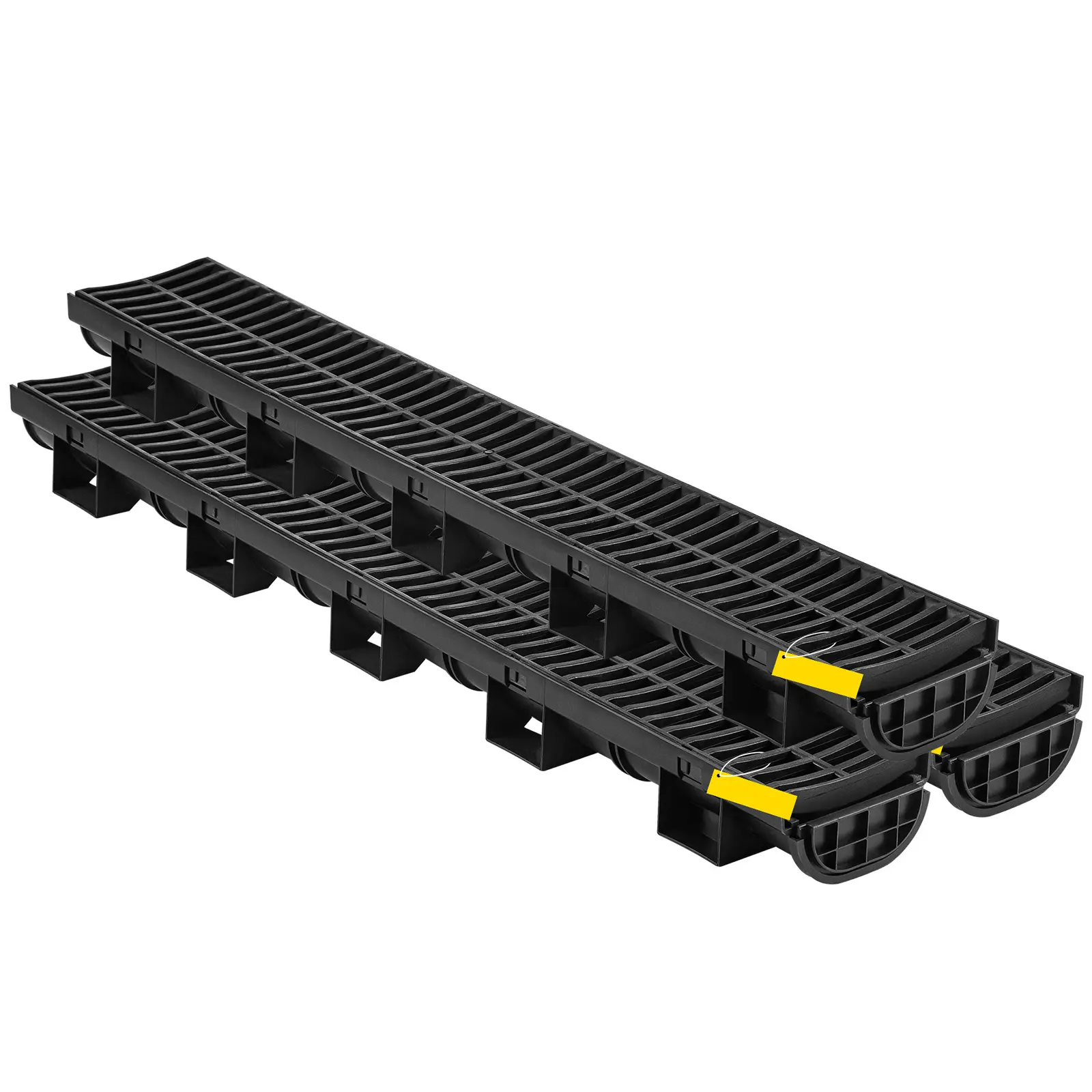 Trench Drain System, Channel Drain with Plastic Grate, 5.7x3.1-Inch HDPE Drainage Trench, Black Plastic Garage Floor Drain, 3x39 Trench Drain Grate, with 3 End Caps, for Garden, Driveway-3 Pack