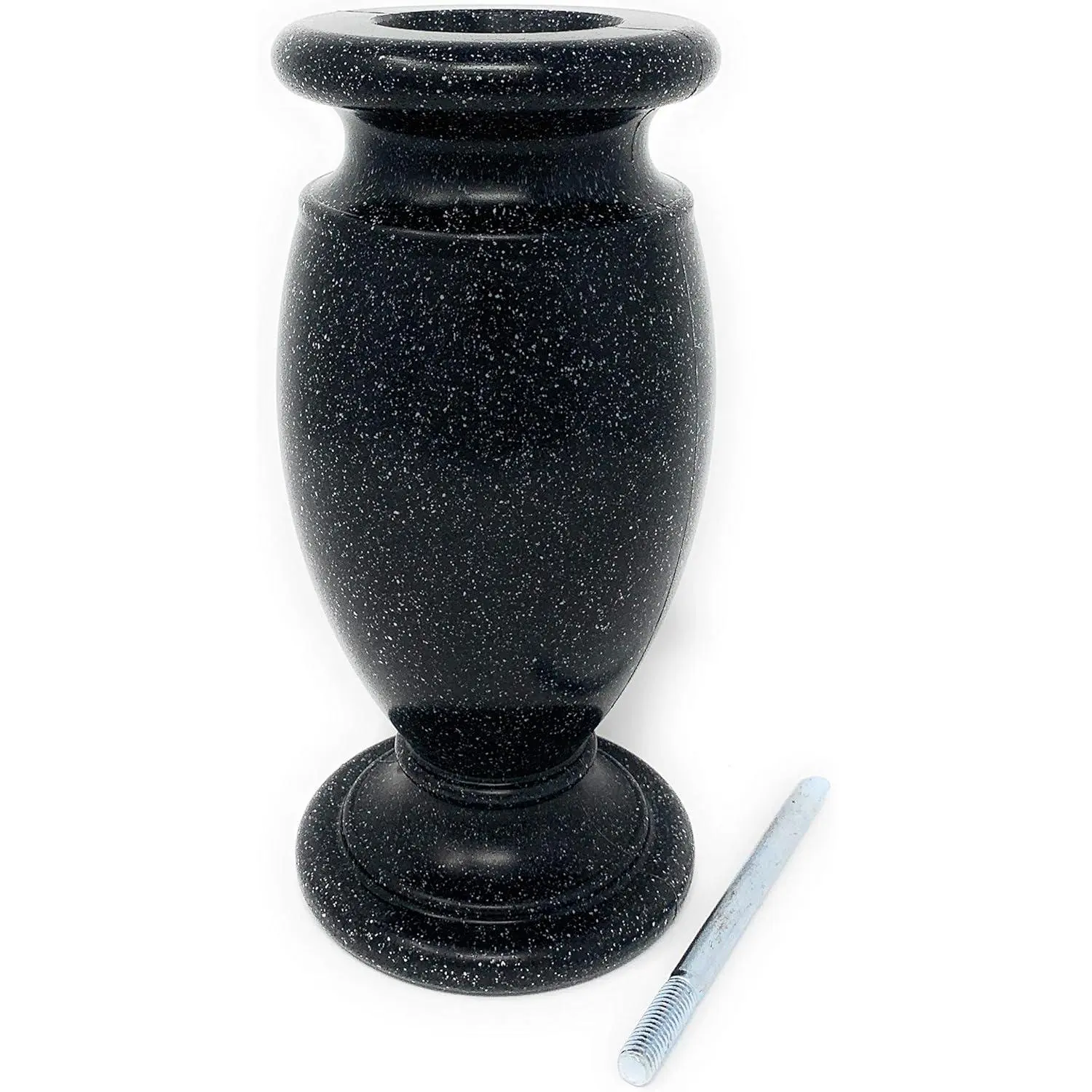 Memorial Cemetery Flower Vase - Plastic (Blacker Granite) with Metal Ground Spike, Grave Marker, Decorations for Gravesite, Headstone  Holder, Garden Lawn & Yard